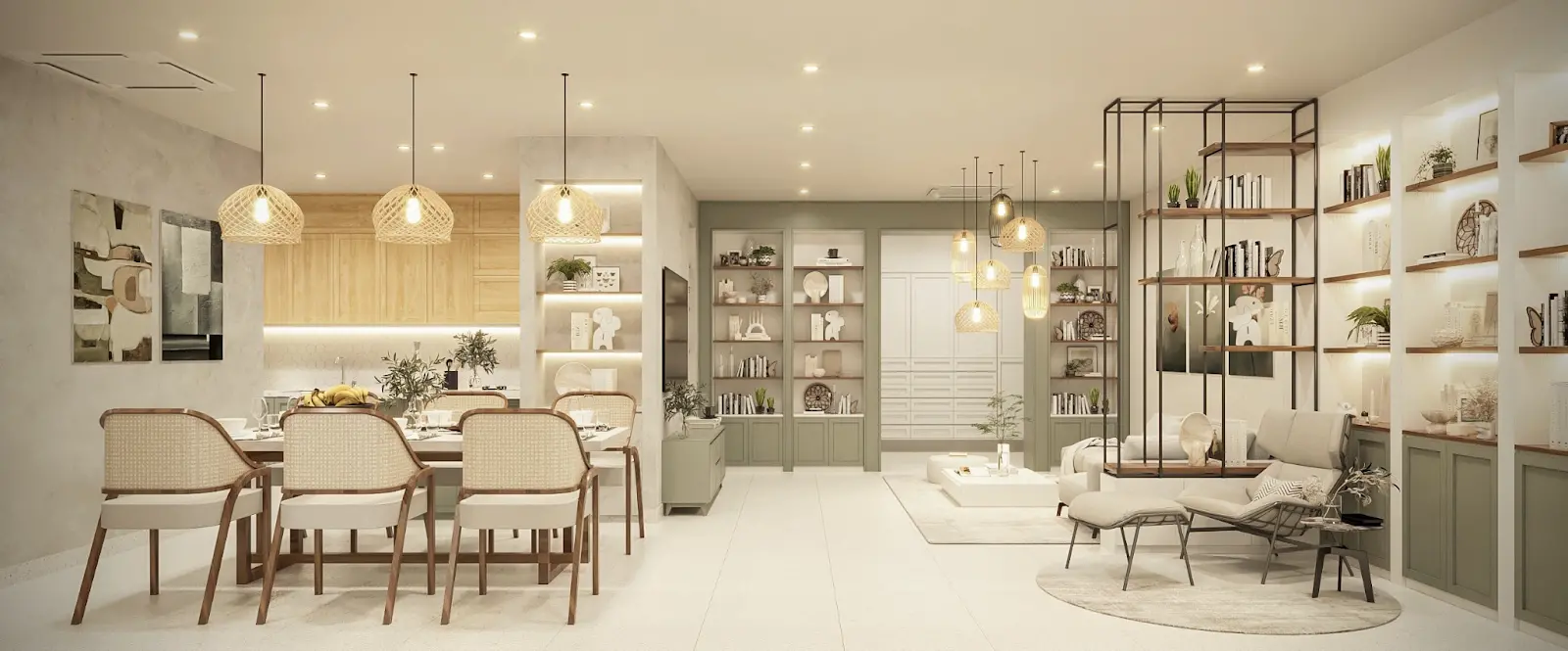 Thiết kế thi công nội thất phòng khách liền bếp căn hộ chung cư 3 phòng ngủ tại Baha Homes