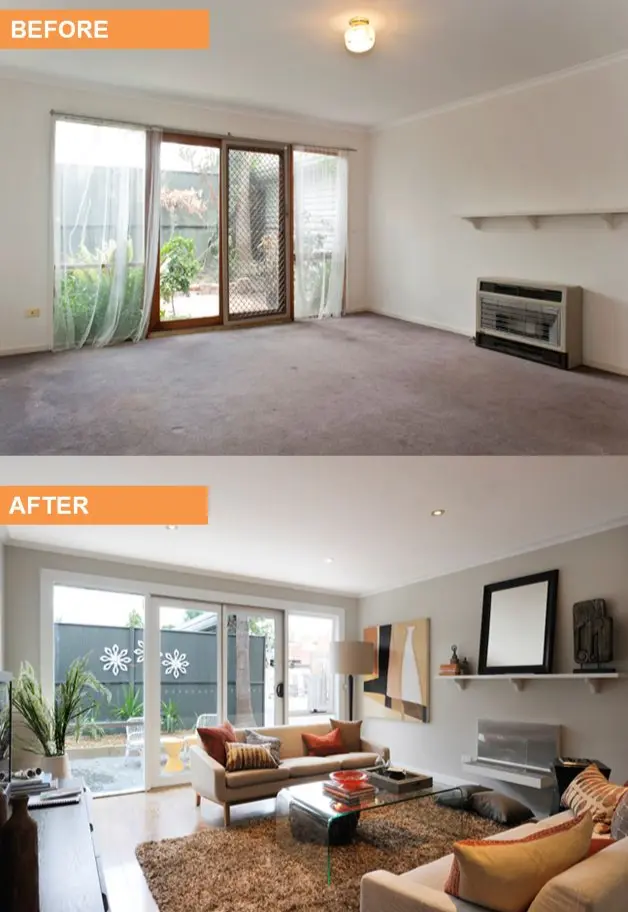 Trước và sau khi thi công nội thất phòng khách