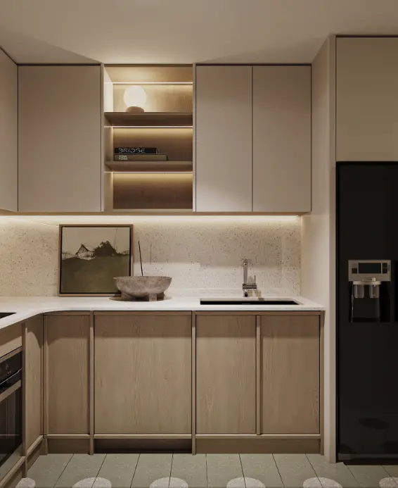 Thiết kế thi công nội thất phòng bếp căn hộ chung cư 1 phòng ngủ