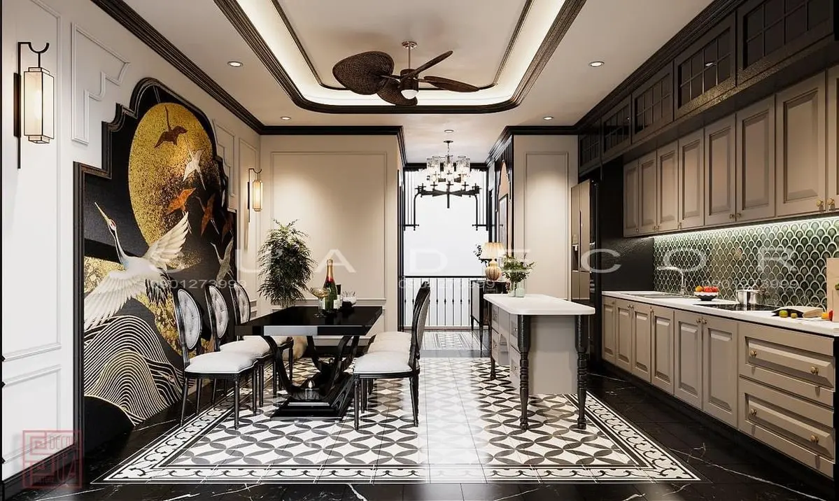 Thiết kế nội thất phòng bếp phong cách Indochine