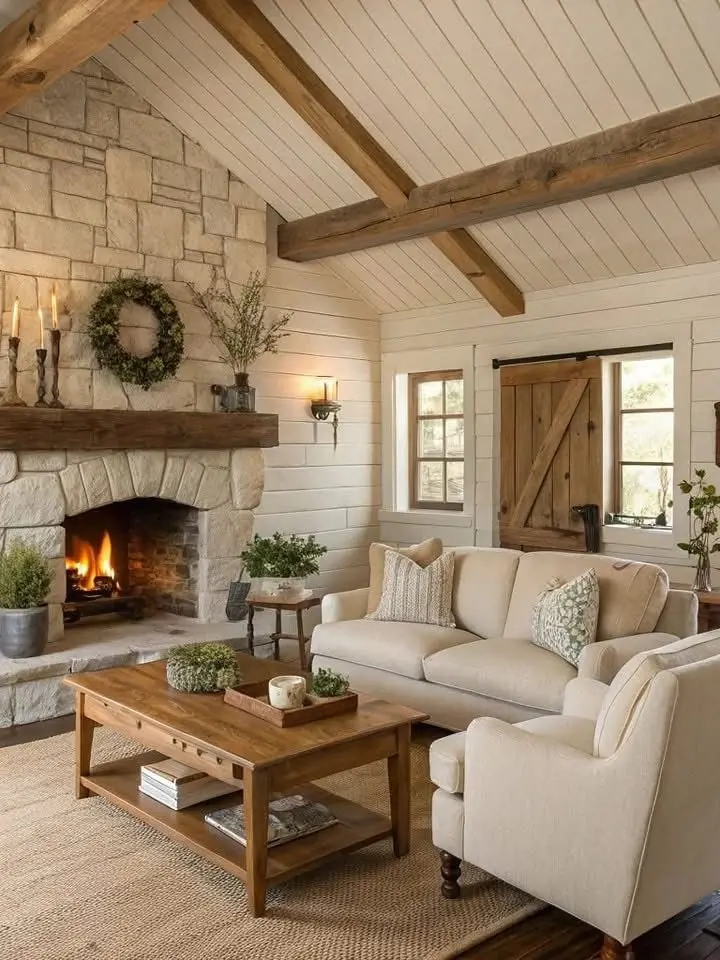 Thiết kế nội thất phòng khách phong cách Farmhouse