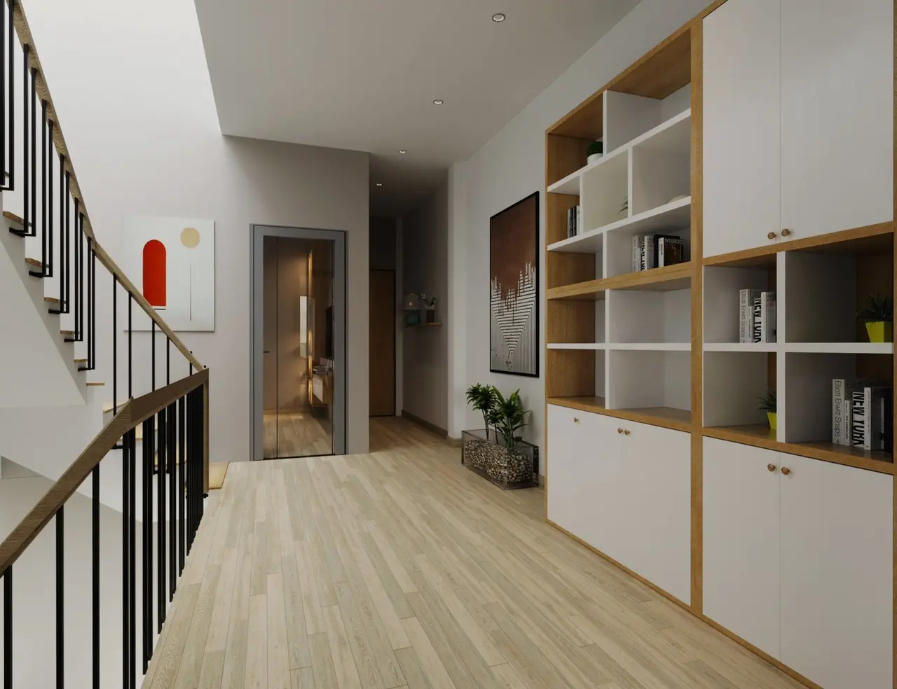 Hành lang tầng 2 nhà phố anh Hiếu