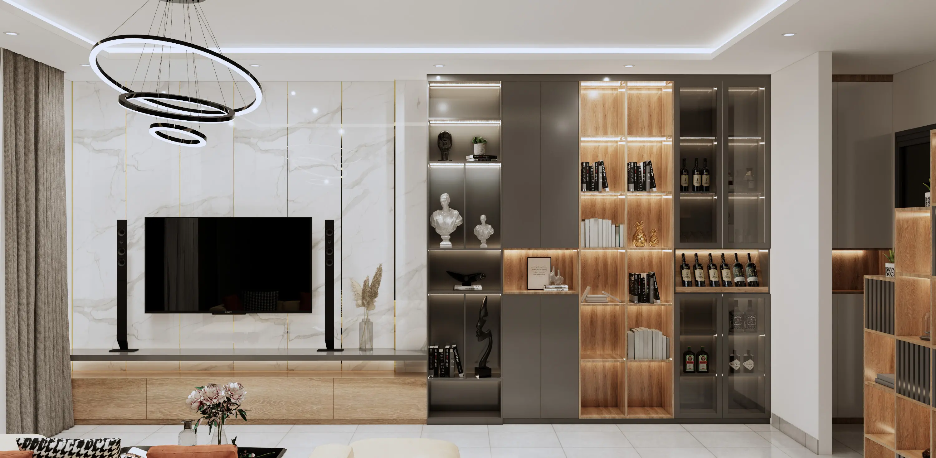 Hệ tủ kịch trần sát tường phòng khách