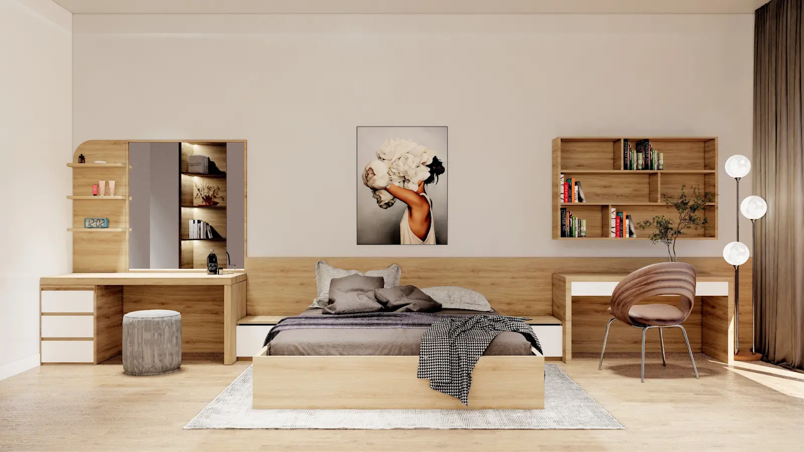 Hình ảnh mẫu dự án thiết kế nội thất phòng ngủ cho nữ-1