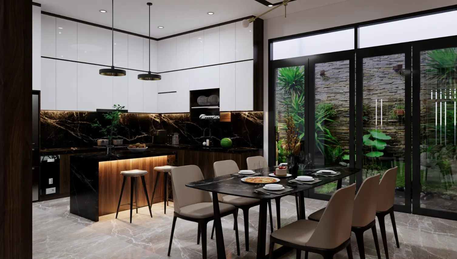 Hình ảnh mẫu thiết kế nội thất phòng bếp nhà phố