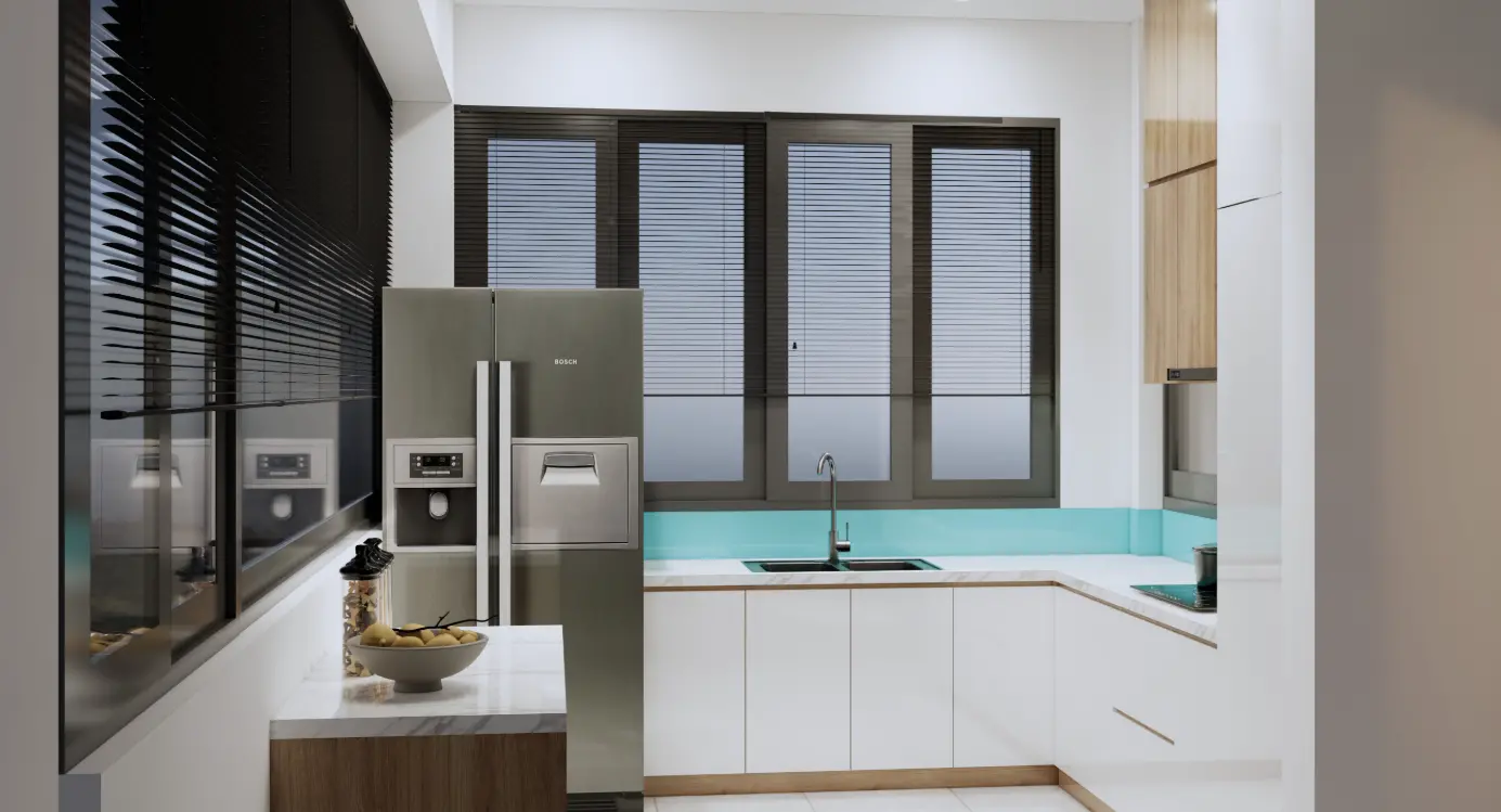 Hình ảnh mẫu thiết kế nội thất tủ bếp chữ L