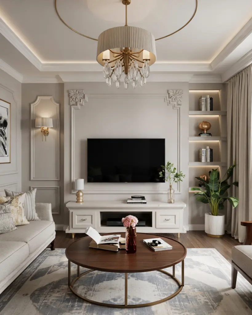 Thiết kế nội thất phòng khách căn hộ chung cư phong cách Tân Cổ Điển