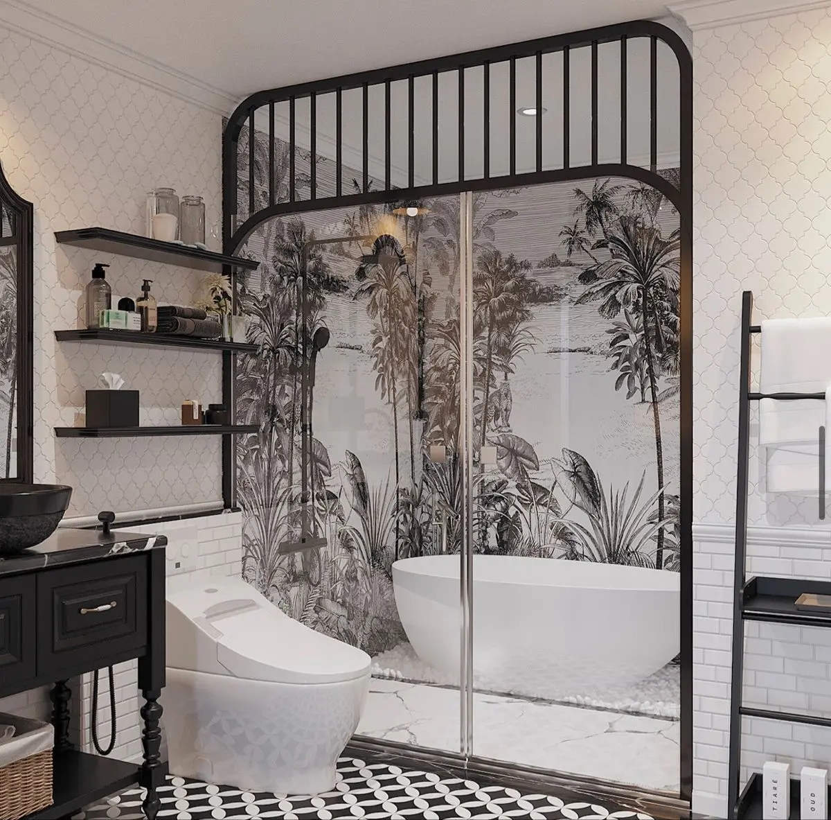 Thiết kế nội thất phòng tắm phong cách Indochine