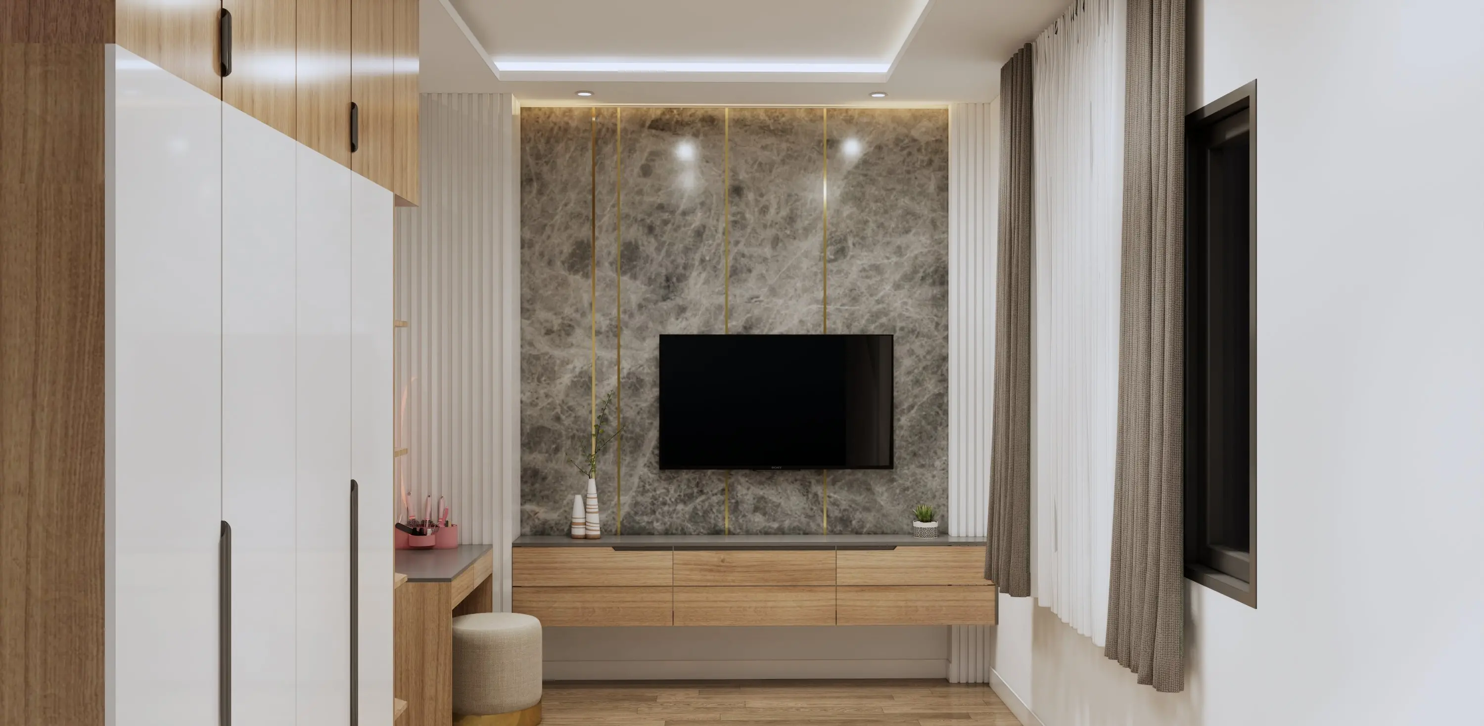 Kệ tivi bàn trang điểm phòng ngủ tầng 1