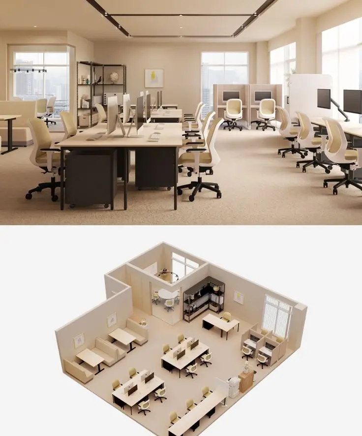 Mẫu bố trí thiết kế nội thất văn phòng hiện đại 1