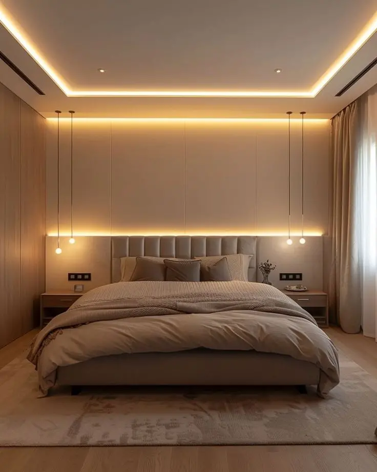 Mẫu đèn trang trí và đèn hắt trần trong phòng ngủ