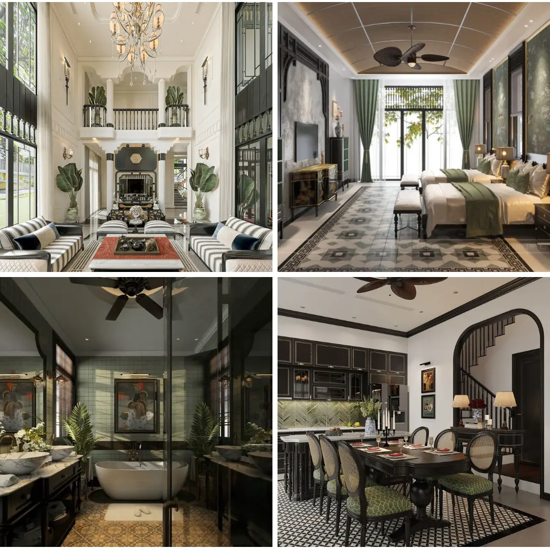 Mẫu thiết kế nội thất biệt thự phong cách Indochine