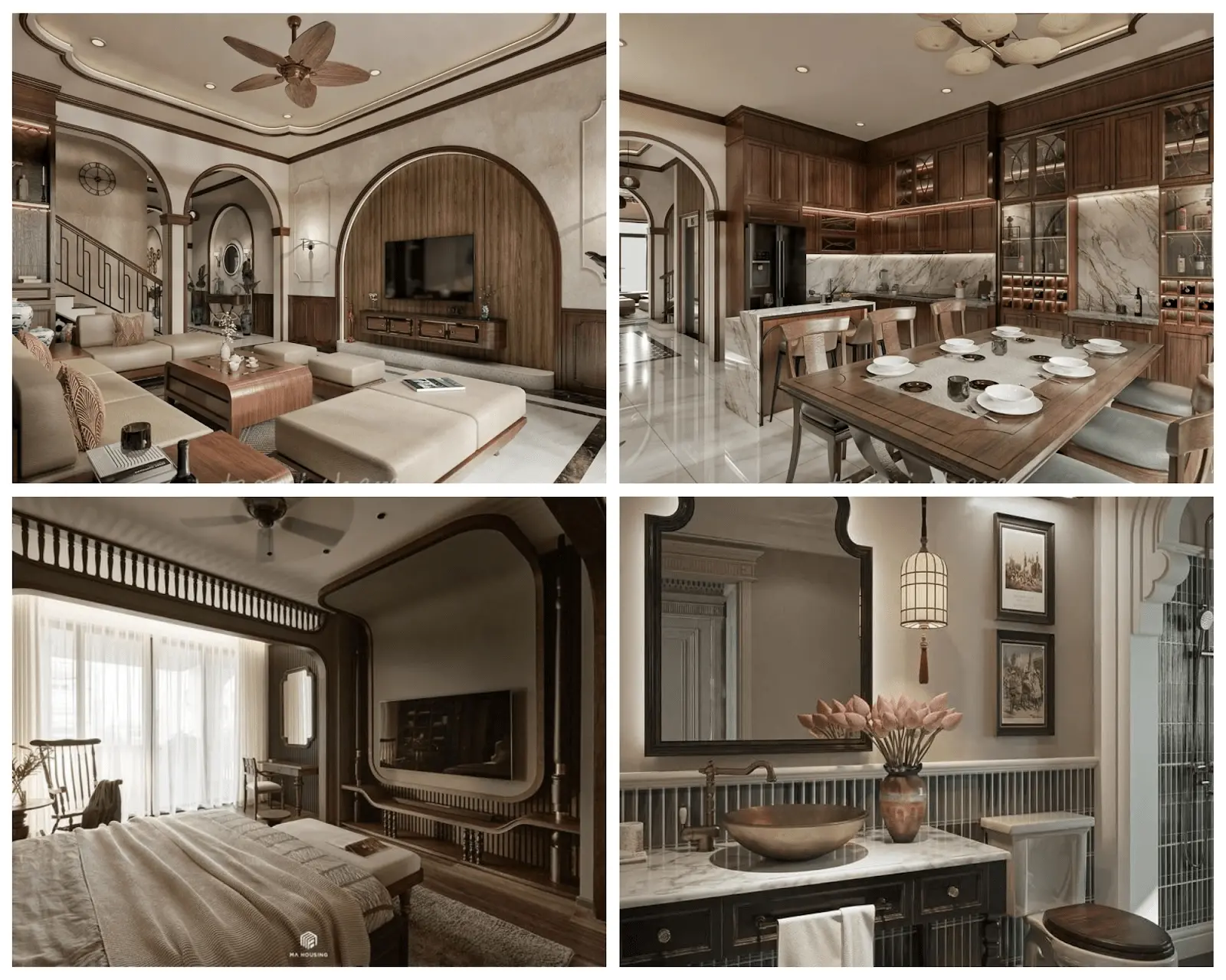 mẫu thiết kế nội thất căn hộ phong cách Indochine