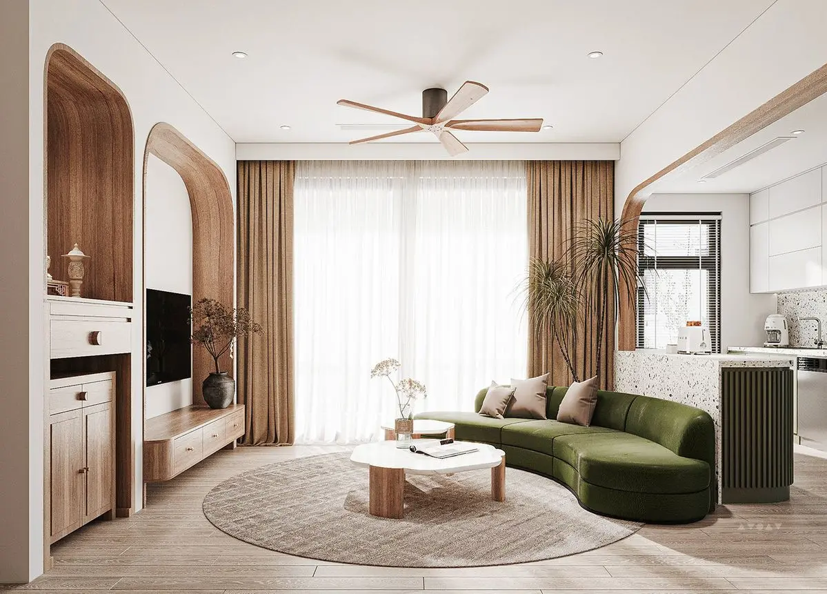 Mẫu thiết kế nội thất phòng khách chung cư cùng cây xanh