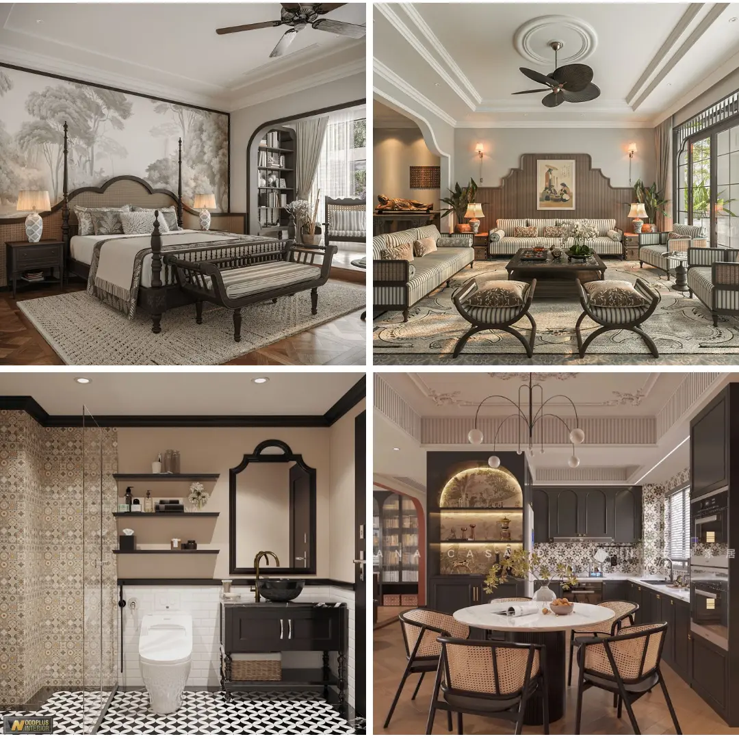 Mẫu thiết kế nội thất nhà phố phong cách Indochine