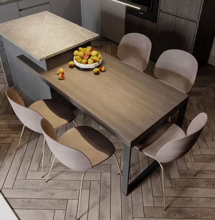 Mẫu thiết kế nội thất phòng bếp có đảo bếp kèm bàn ăn tiện nghi-1