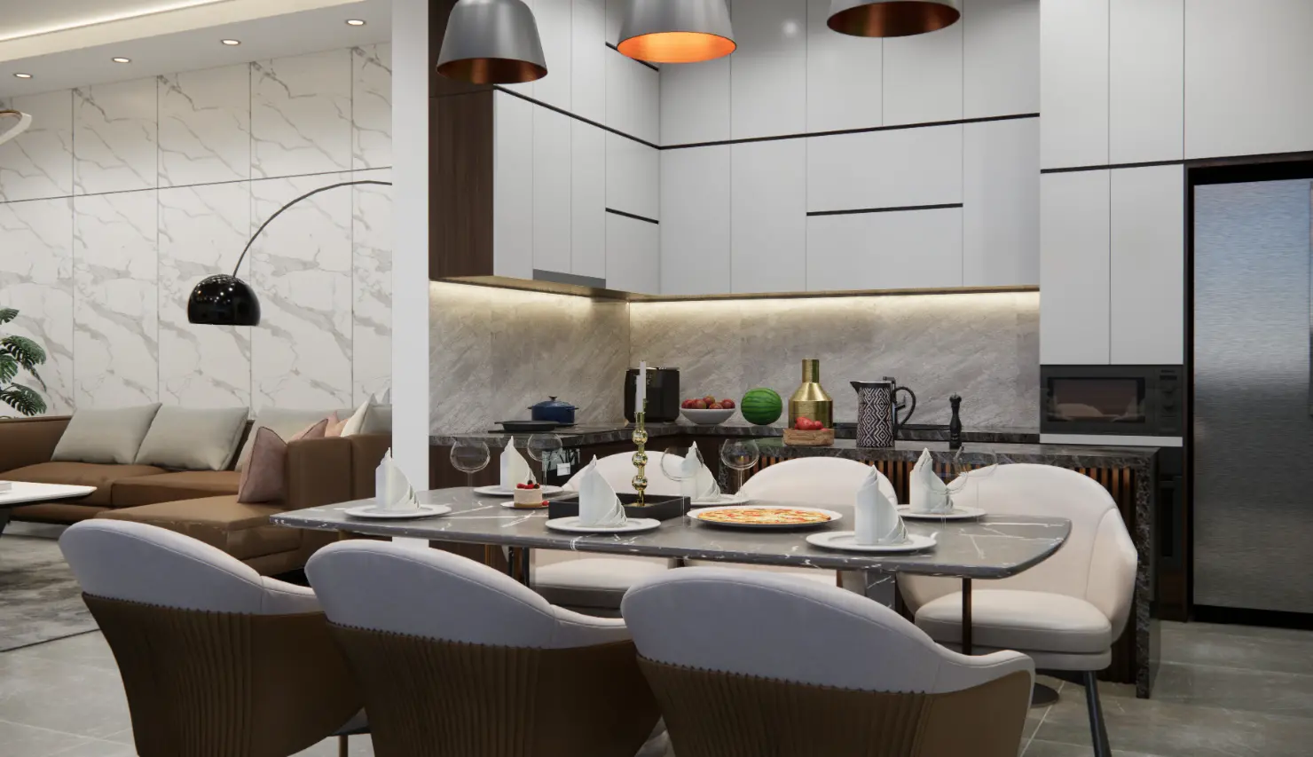 Mẫu thiết kế nội thất phòng bếp liền phòng ăn