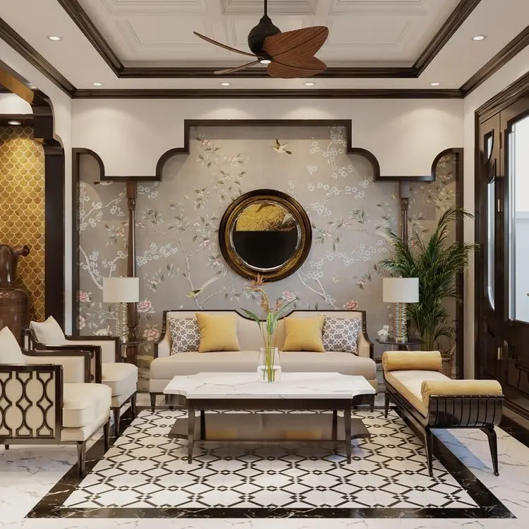 Mẫu thiết kế nội thất phòng khách phong cách Indochine