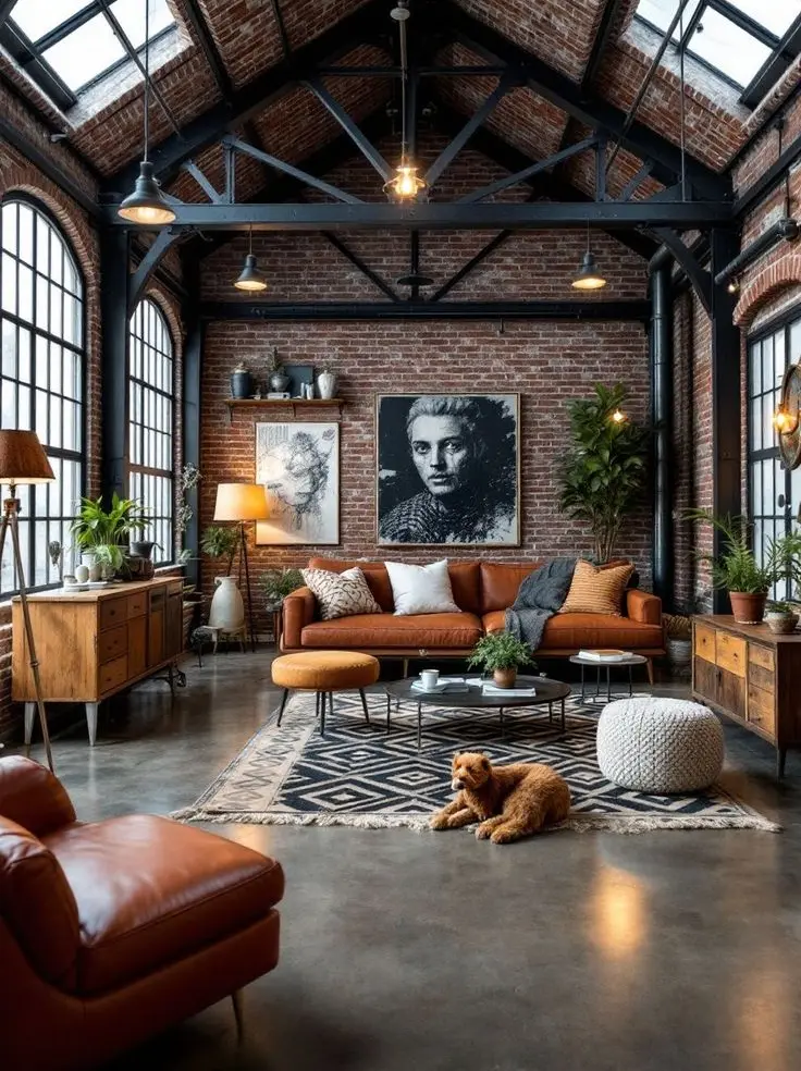 Mẫu thiết kế nội thất phòng khách phong cách Industrial