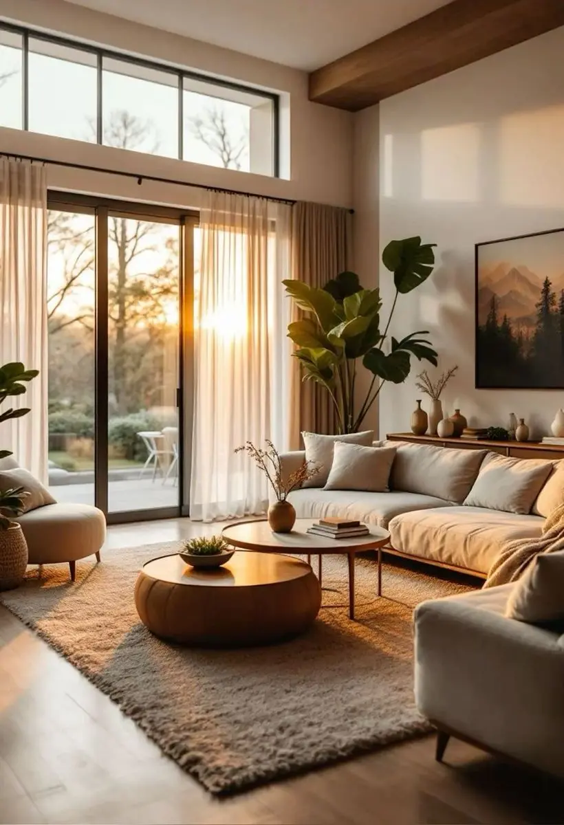 Mẫu thiết kế nội thất phòng khách phong cách Japandi