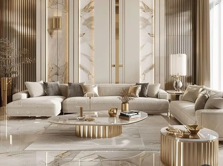 Mẫu thiết kế nội thất phòng khách phong cách Luxury