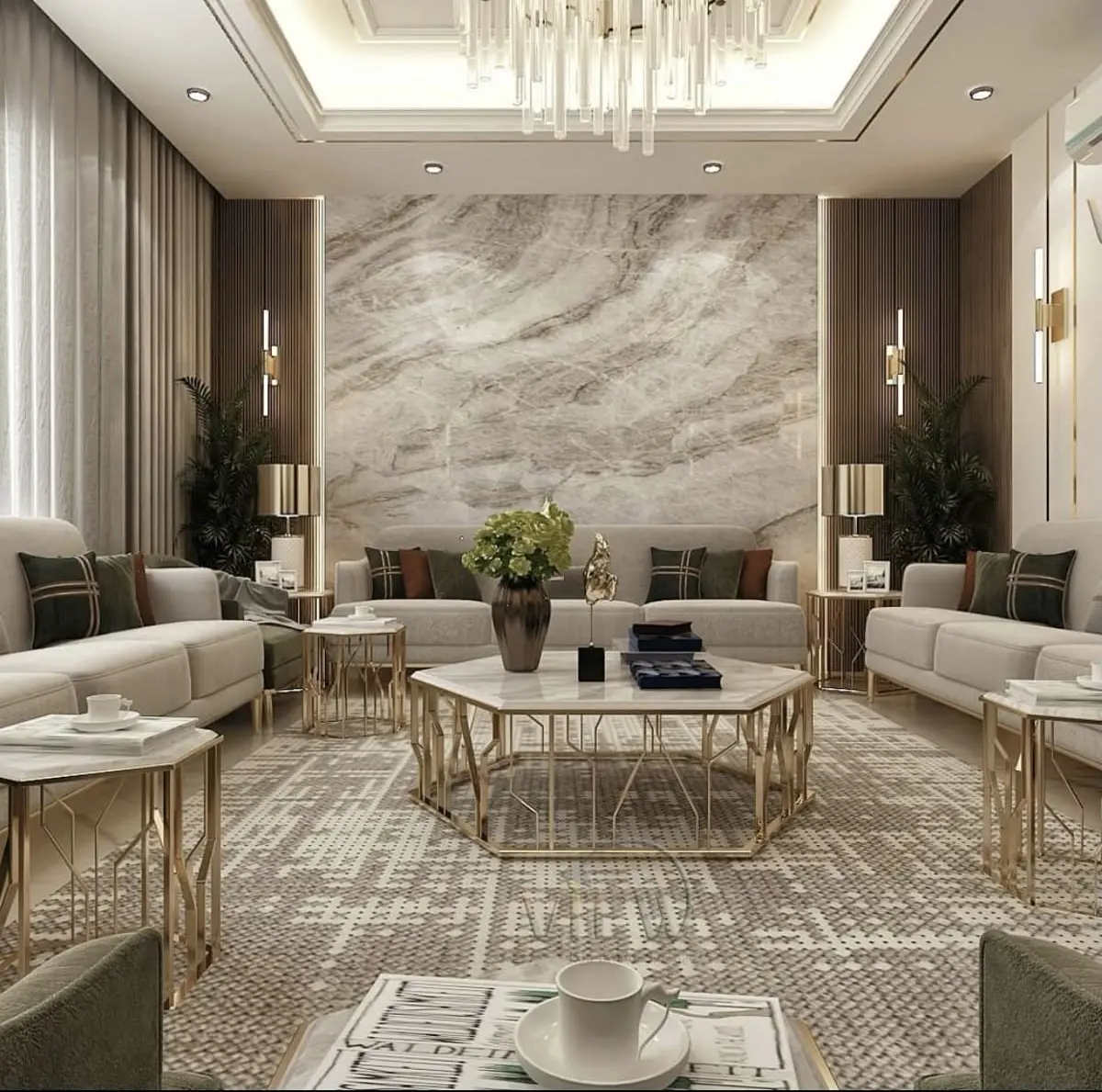 Mẫu thiết kế nội thất phòng khách phong cách Luxury