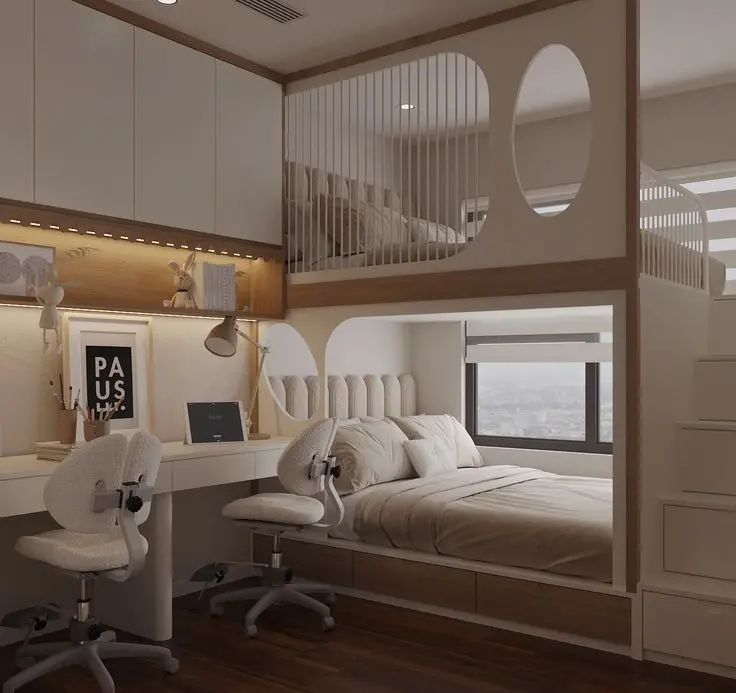 Mẫu thiết kế nội thất phòng ngủ cho 2 bé