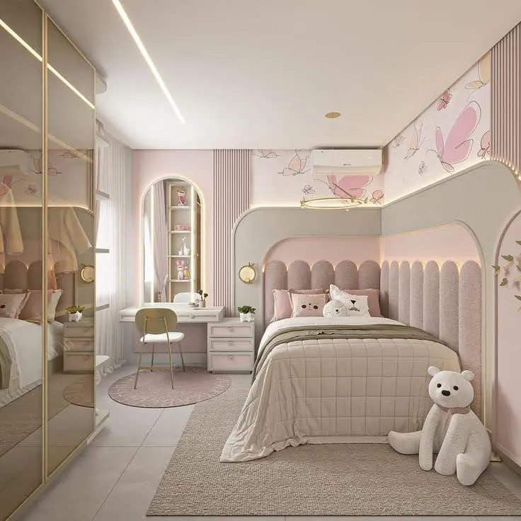 Mẫu thiết kế nội thất phòng ngủ cho bé gái tông hồng