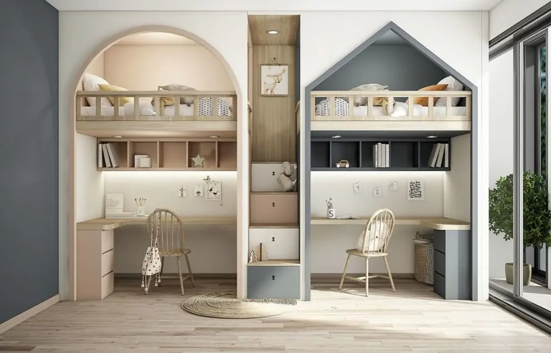 Mẫu thiết kế nội thất phòng ngủ cho hai bé