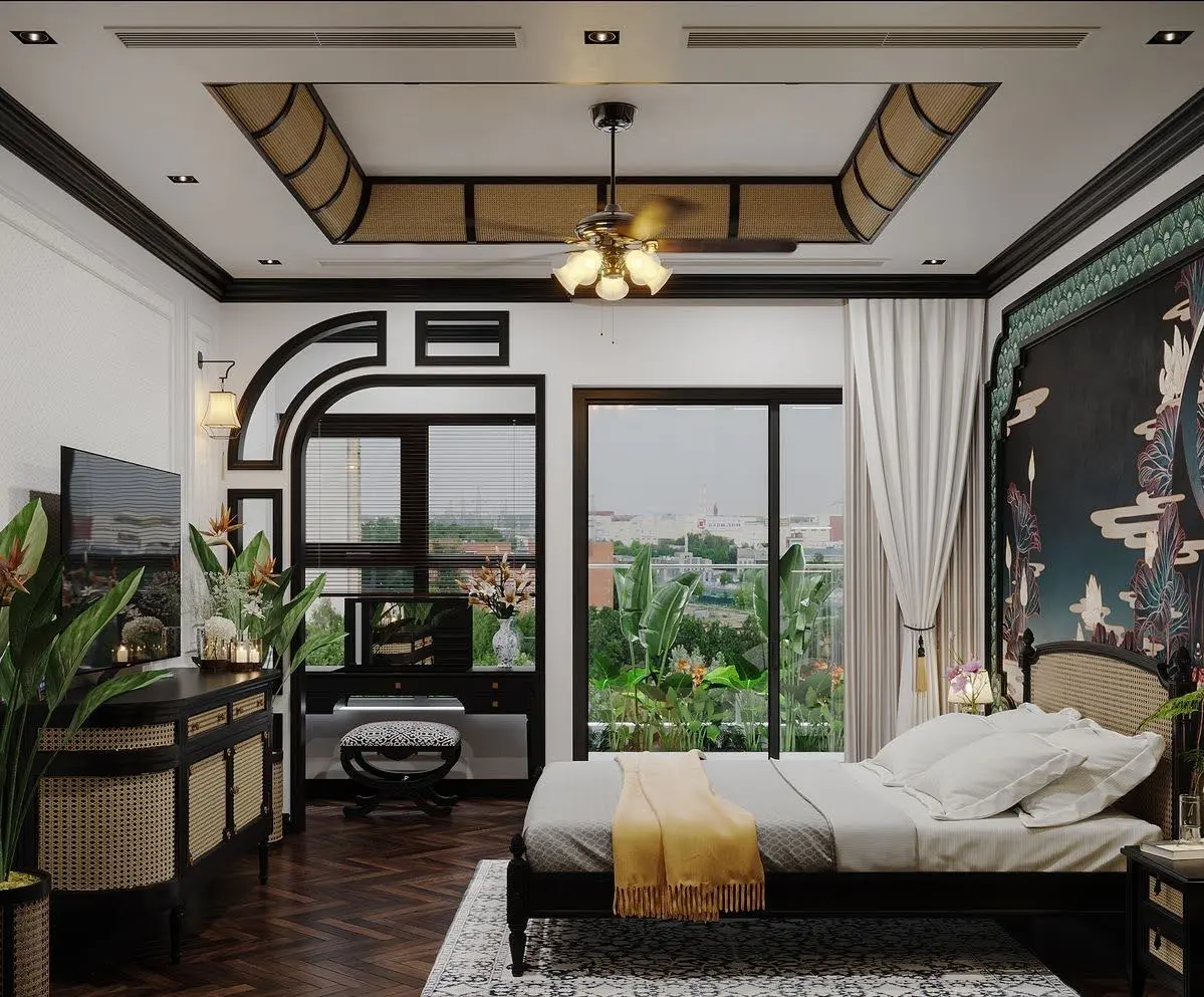 Mẫu thiết kế nội thất phòng ngủ phong cách Indochine-1