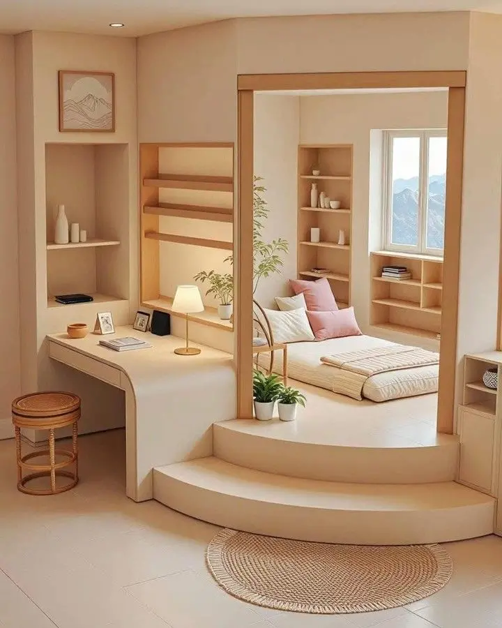 Mẫu thiết kế nội thất phòng ngủ phong cách Japandi