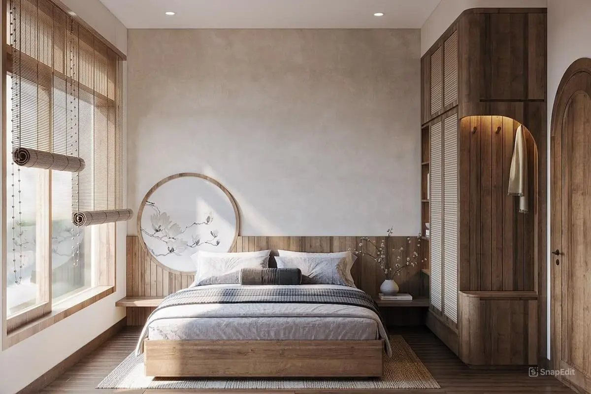 Mẫu thiết kế nội thất phòng ngủ phong cách Wabi Sabi