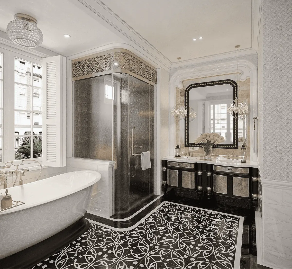 Mẫu thiết kế nội thất phòng tắm phong cách Indochine