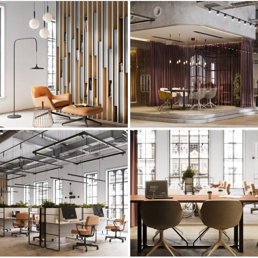 Mẫu thiết kế nội thất văn phòng phong cách Industrial 2