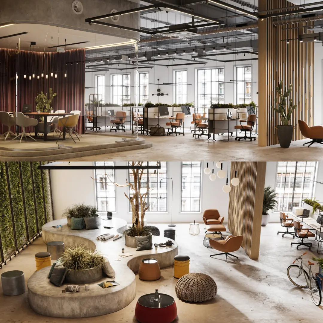Mẫu thiết kế nội thất văn phòng phong cách Industrial