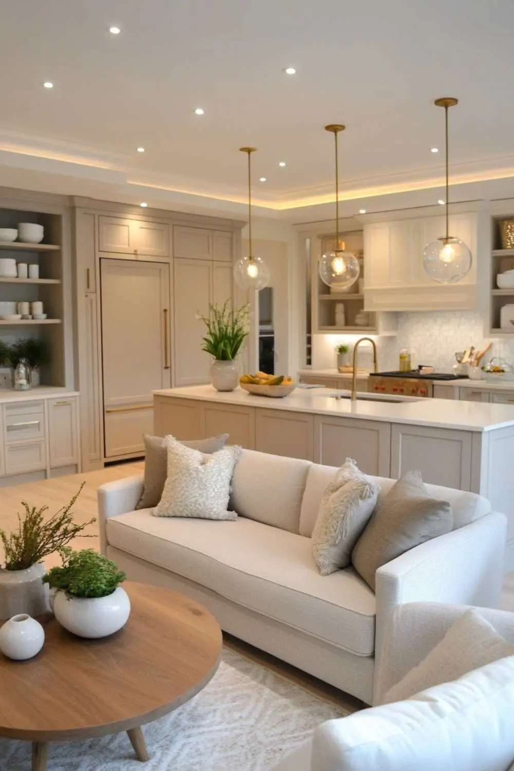 Mẫu thiết kế nội thất với vách ngăn phòng khách và bếp bằng đảo bếp