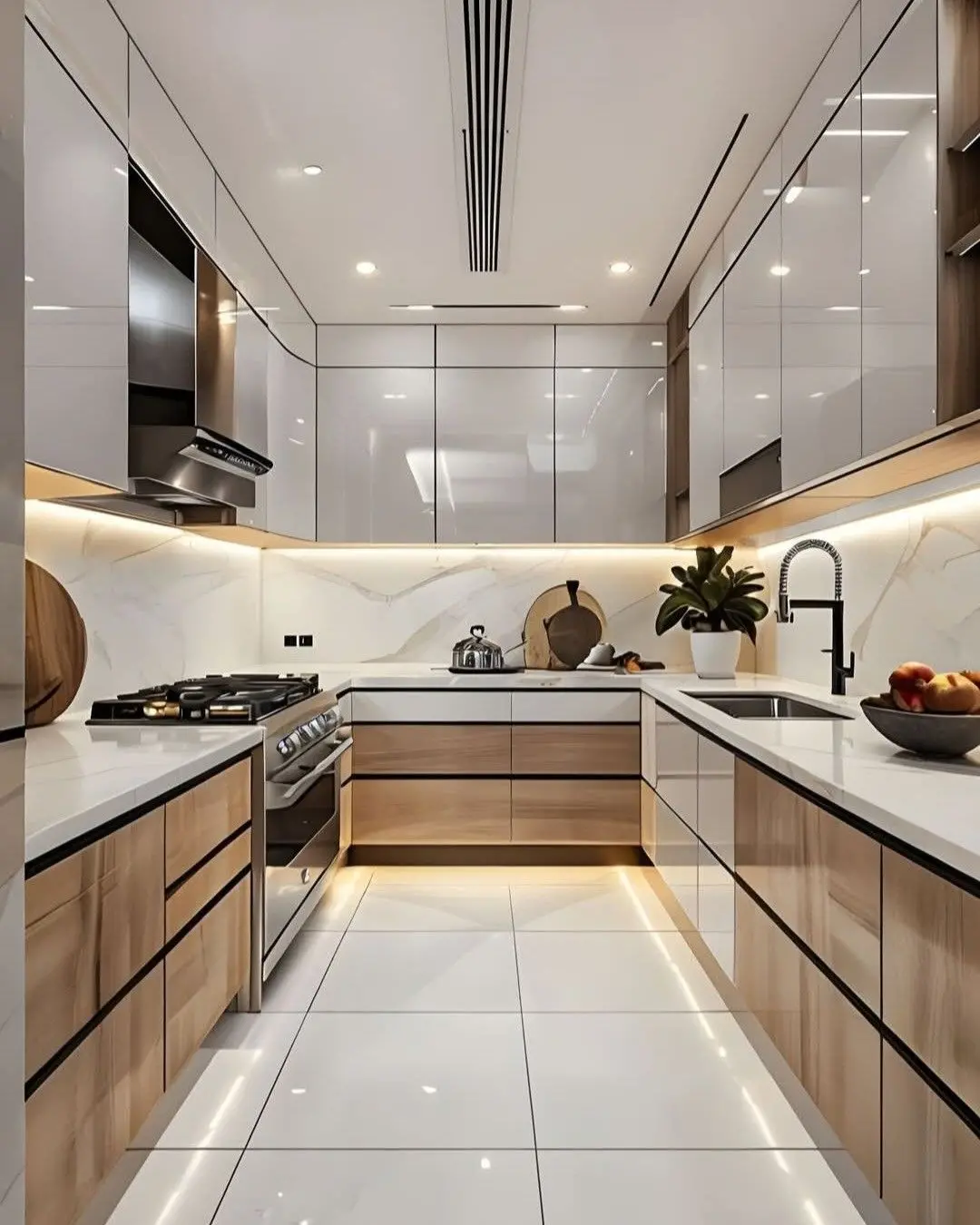 Mẫu tủ bếp chữ U sang trọng