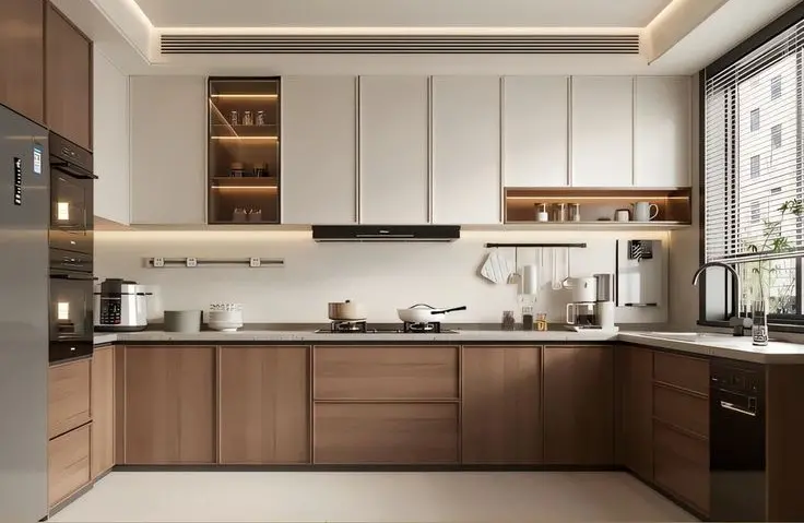 Thiết kế bếp tối giản với tủ bếp gỗ