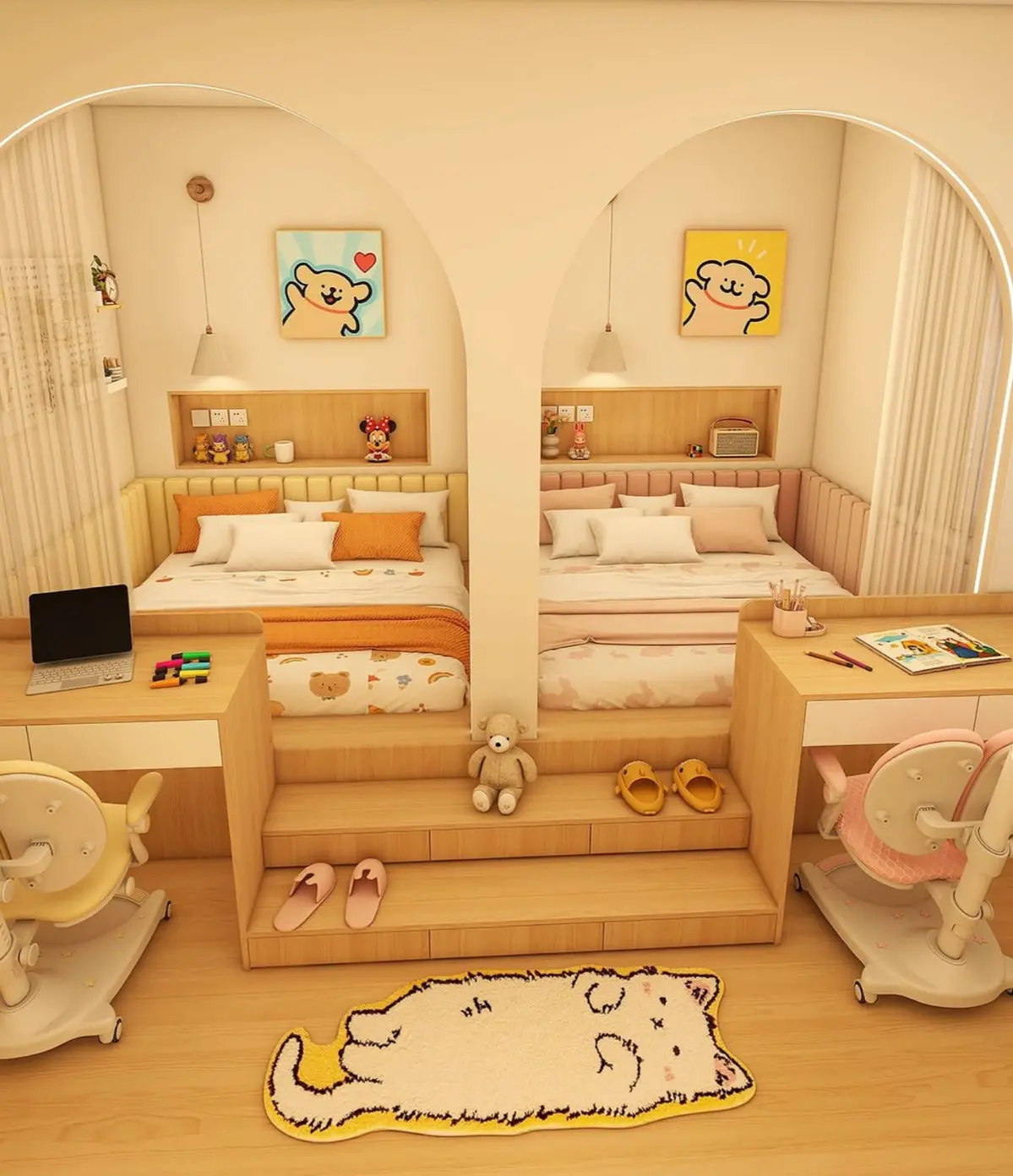 Phòng ngủ riêng tư cho 2 bé bằng vách ngăn