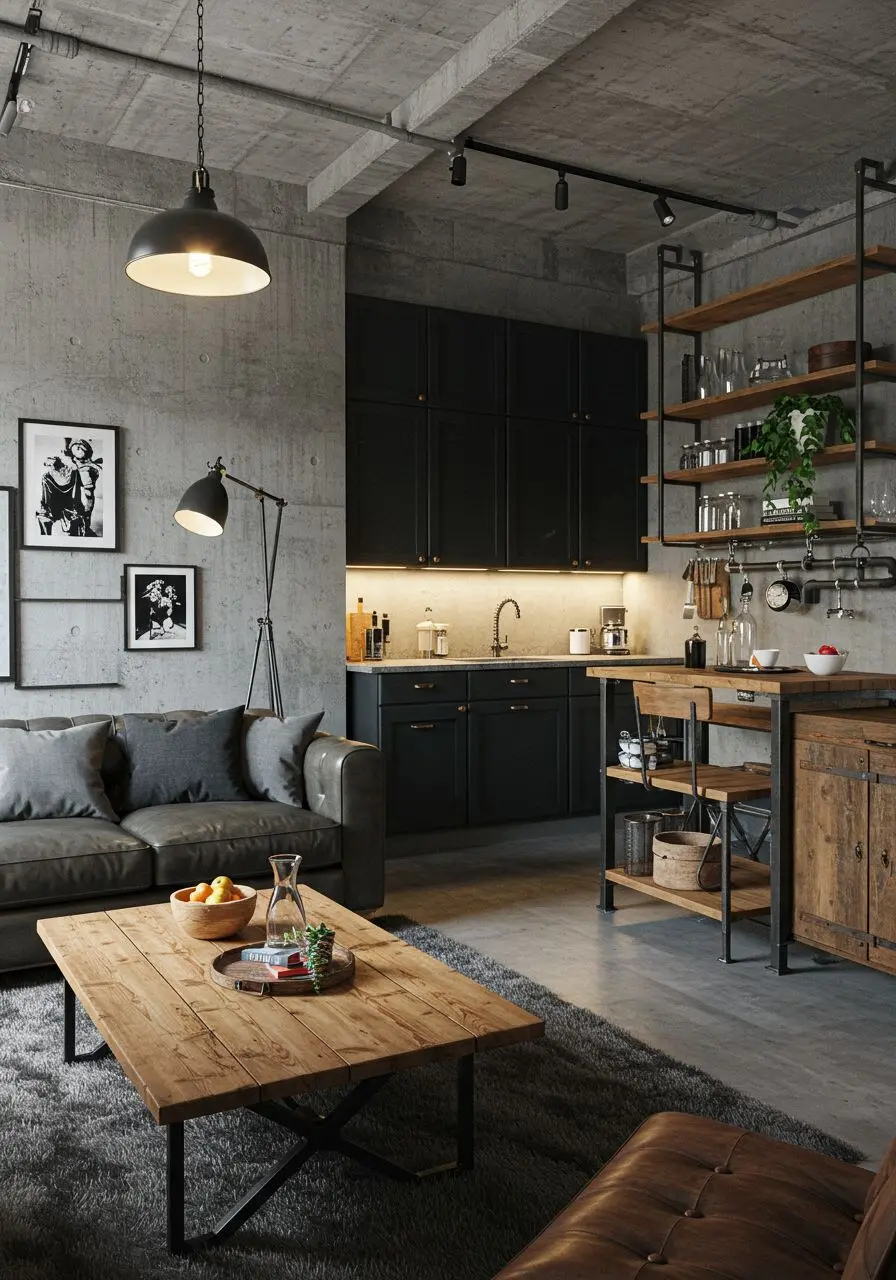 Thiết kế nội thất phòng khách phong cách Công nghiệp (Industrial)