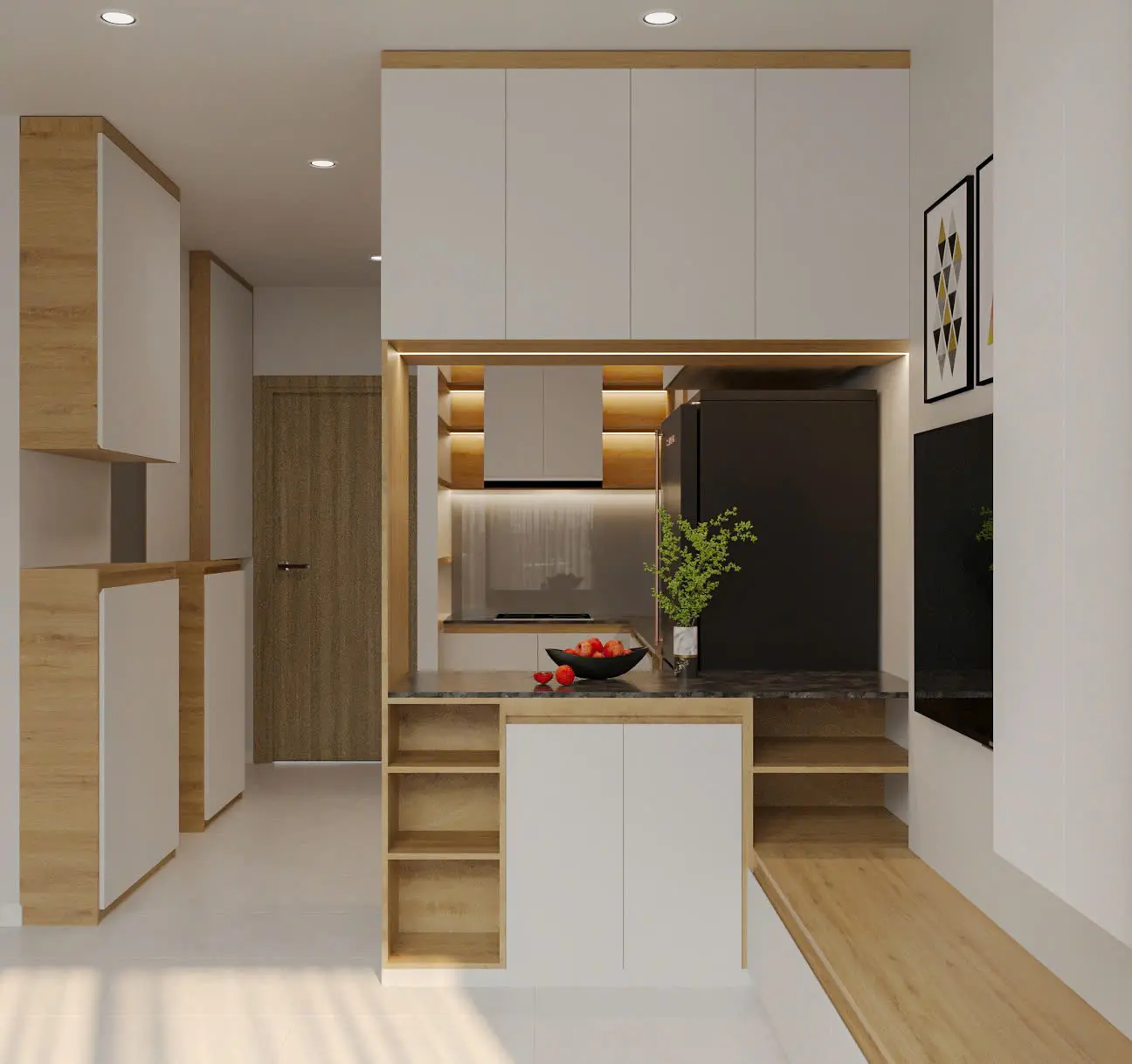 Thiết kế phòng khách liền bếp hiện đại, tối ưu không gian