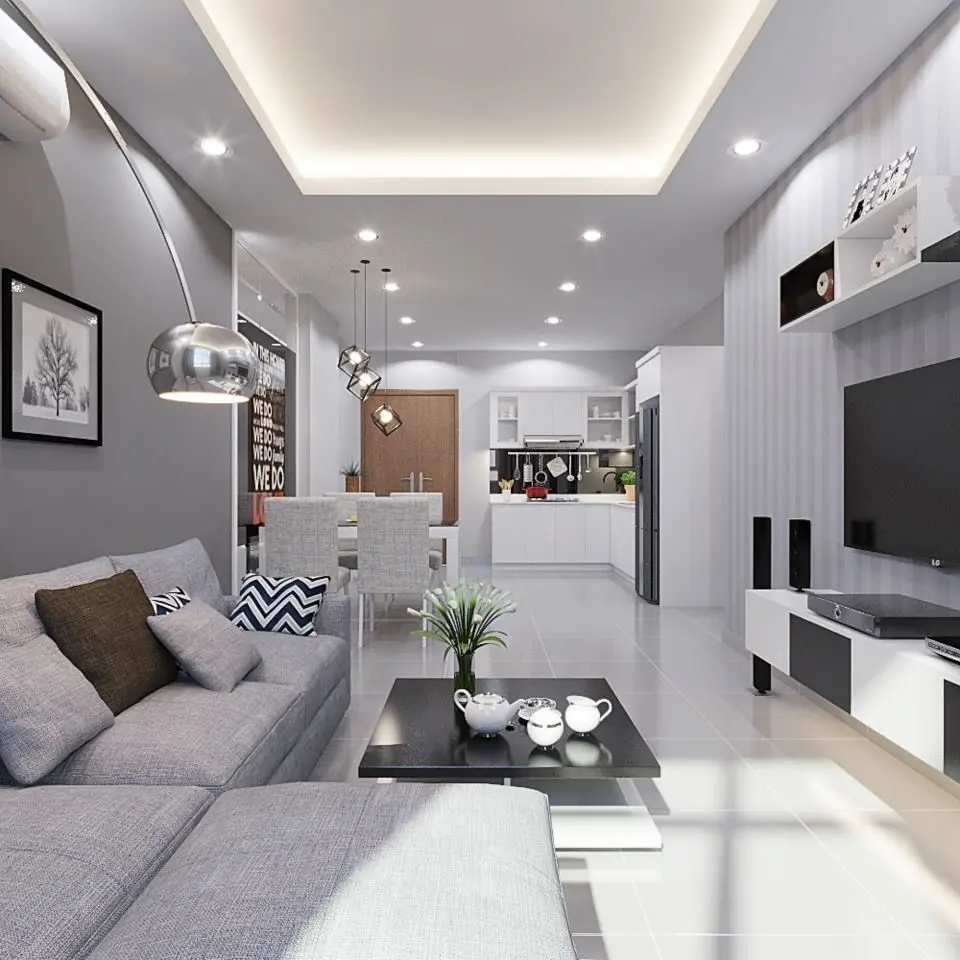 Giải pháp nội thất chung cư phòng khách liền bếp