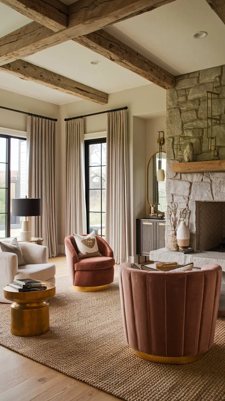 Thiết kế nội thất phòng khách phong cách Rustic