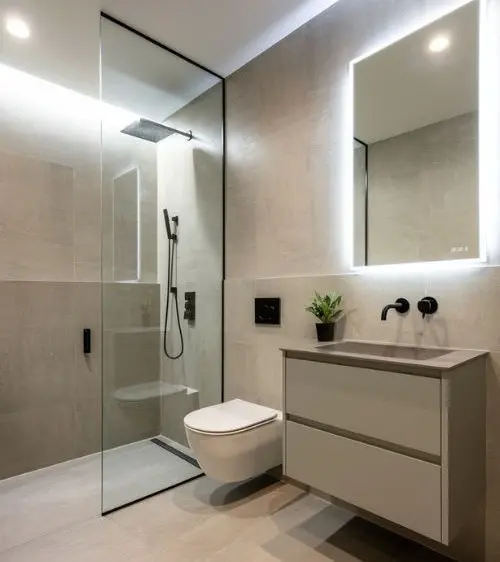 Thiết kế nội thất phòng tắm tối giản