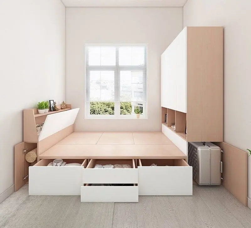 Tận dụng gầm giường bằng các tủ kéo chia ô