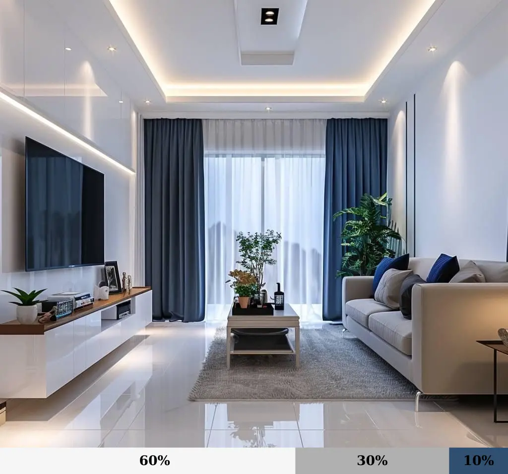 Nguyên tắc phối màu nội thất hài hòa theo quy tắc 60 - 30 - 10