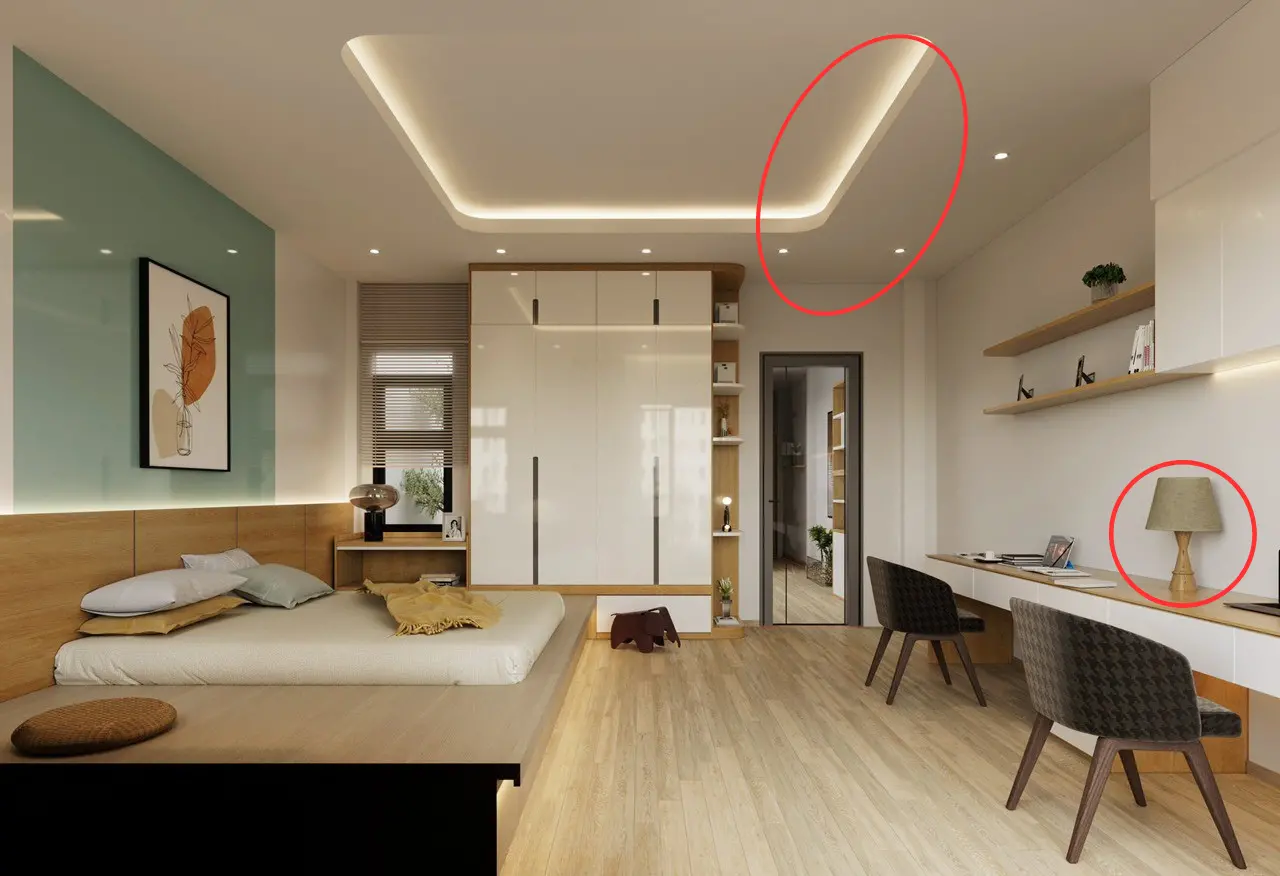 Phòng ngủ có đầy đủ nguồn ánh sáng do Baha Homes thi công