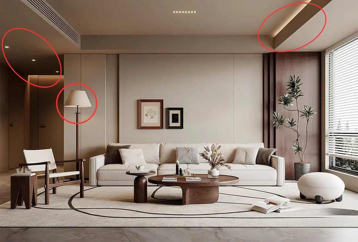 Hệ thống đèn âm trần, đèn hắt và đèn trang trí phòng khách