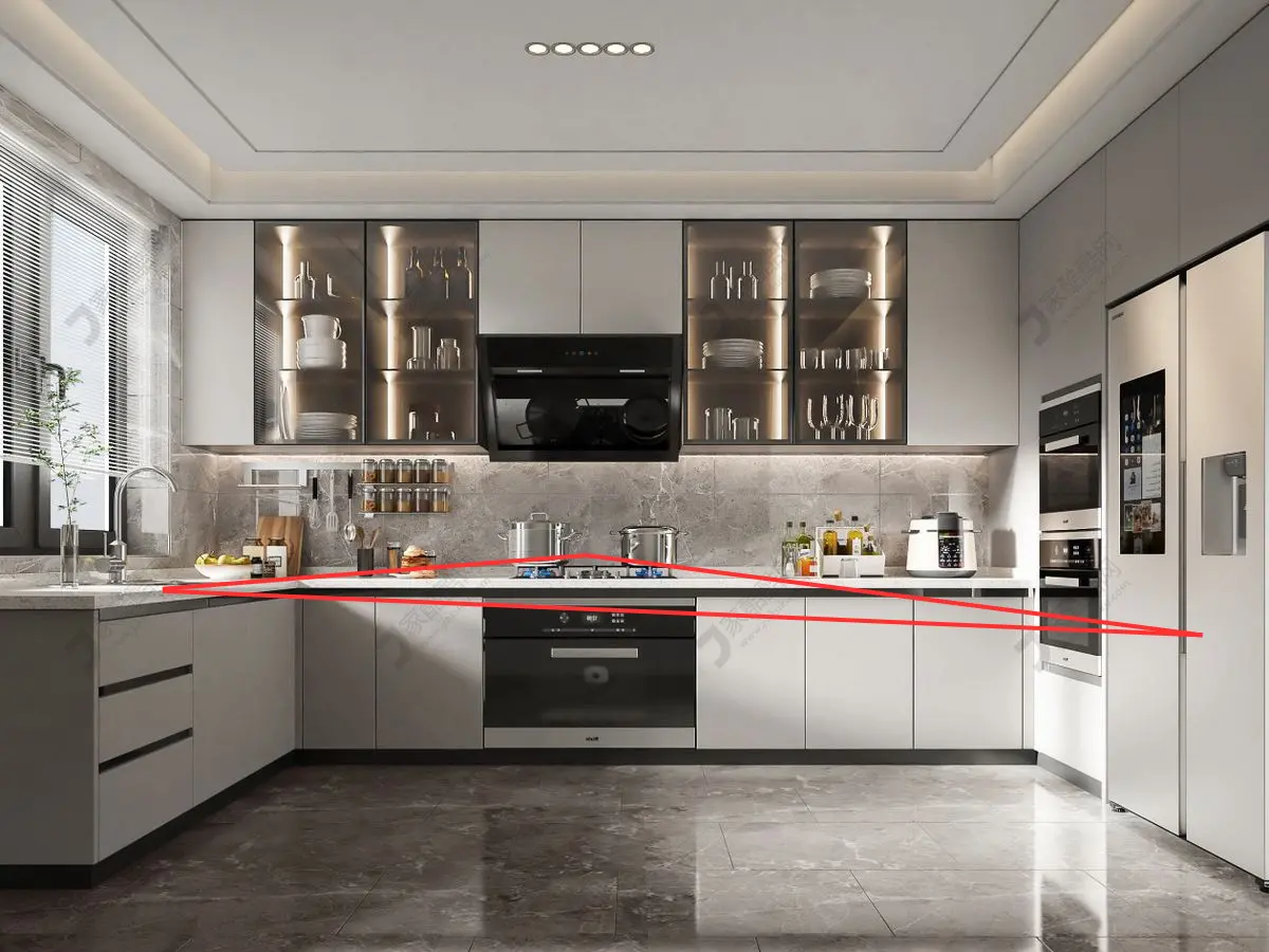 Minh họa nguyên tắc tam giác vàng trong thi công nội thất nhà bếp