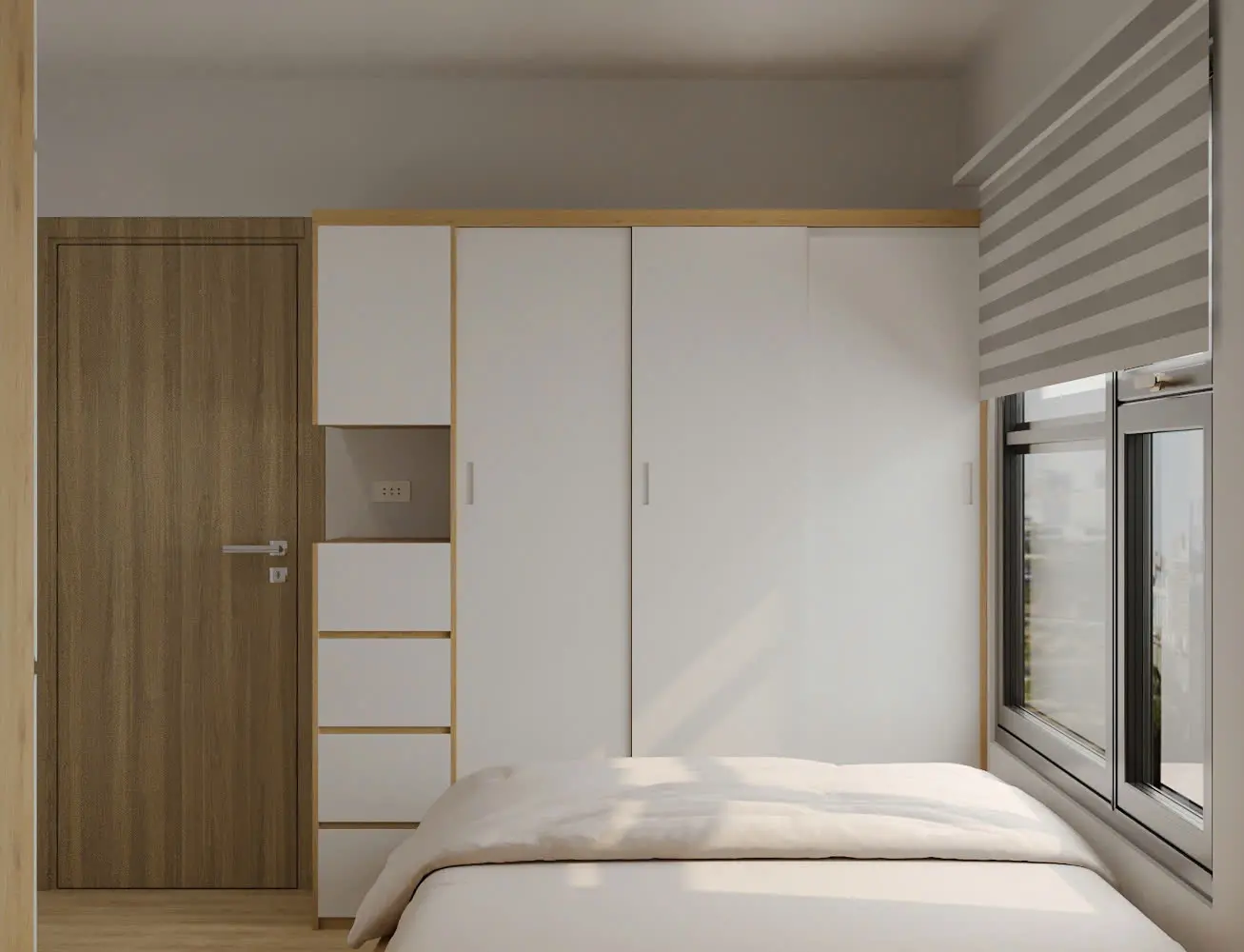 Tủ áo quần âm tường hiện đại trong phòng ngủ